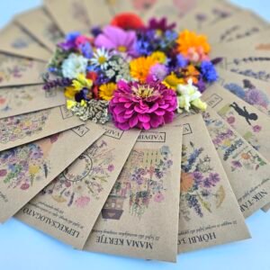 AJÁNDÉK KERTÉSZEKNEK – fa díszdobozban – 20 tasak, 60 gramm virágmag