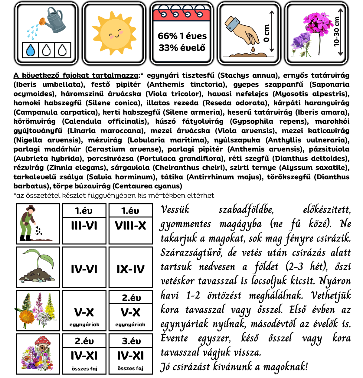 Alacsony virágos magkeverék, alacsony méhlegelő, méhlegelő utcafrontra